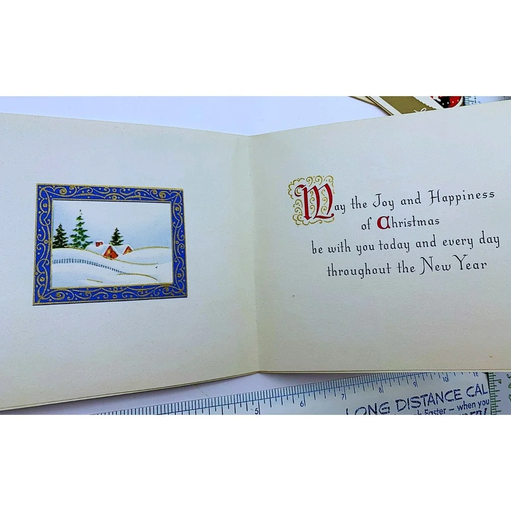 Vintage Season's Greetings Christmas Holiday Card Lot of 4-Unused-USA 1940s-50s
